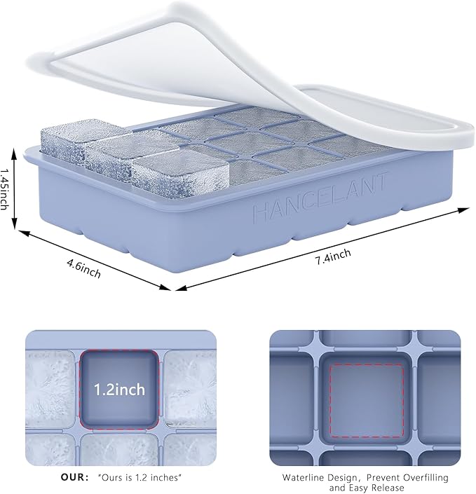 Silicone Ice Cube Tray 3 Pack, HANCELANT Ice Cube Mold, Ice Trays for Freezer with Lid for Whiskey, Baby Food, BPA Free, Easy Release