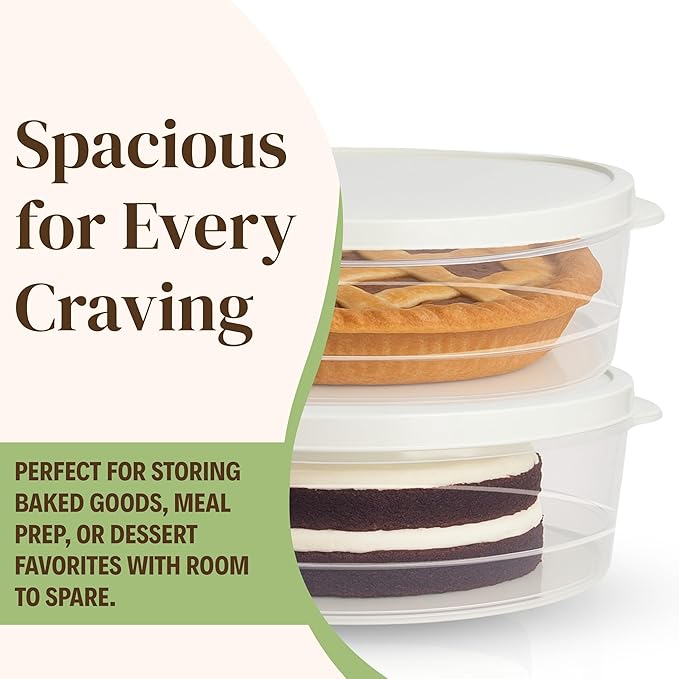 Evelots 2-Pack 10-Inch Airtight Food Storage Container with Lid - Portable Carrier for Pies, Cakes, Cupcakes & More - BPA-Free Clear Plastic - Secure & Easy Transport