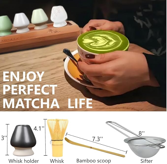 Matcha Whisk Holder Matcha Chasen Whisk Stand Ceramic Holder fit for Traditional Japanese Tea Ceremony Starter (Fruit Green)