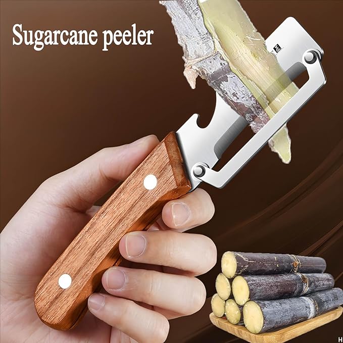 Premium Vegetable Peeler with Wooden Handle and Bottle Opener Stainless Steel Blade Kitchen Tool for Fruit Apple Potato Pumpkin Papaya Zucchini