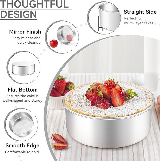 Leonyo 9½ Inch Cake Pan 2 Pack, Round Baking Pan Stainless Steel Layer Birthday Wedding Cake Oven Pans, Bakeware Set for baking, Even Heating, Non Toxic & Healthy, Heavy-Duty, Dishwasher Safe