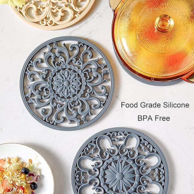 Extra Thick Silicone Trivet Mat for Hot Dishes, Hot Pots and Pans, Pot Holder, Hot Pad to Portect Your Table and Countertop, Kitchen Decor and Accessories,White, Set of 3
