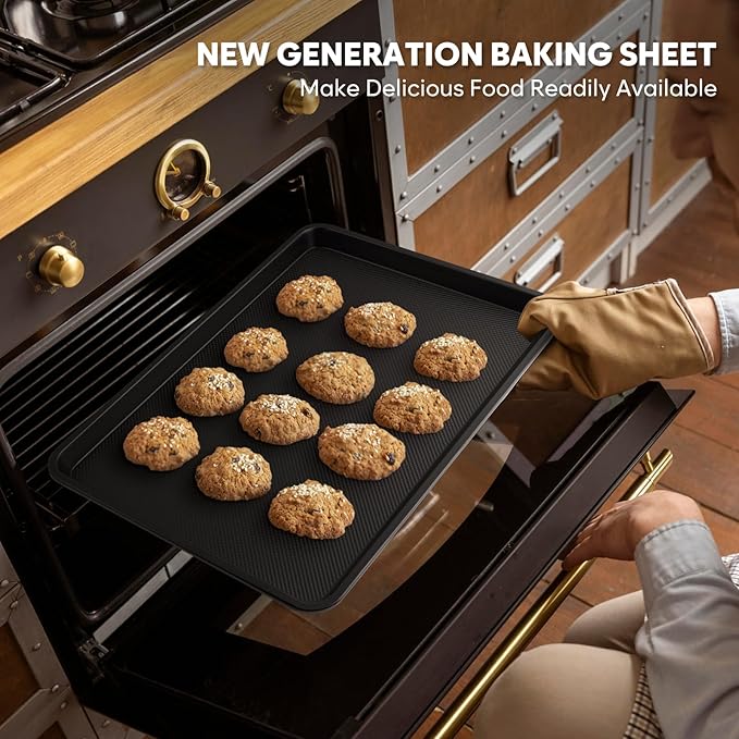 2 Pack Quarter Sheet Pan 12.8x9, Cookie Sheets for Baking 0.8mm Thick Non Stick Baking Sheets for Oven Heavy Duty Baking Trays