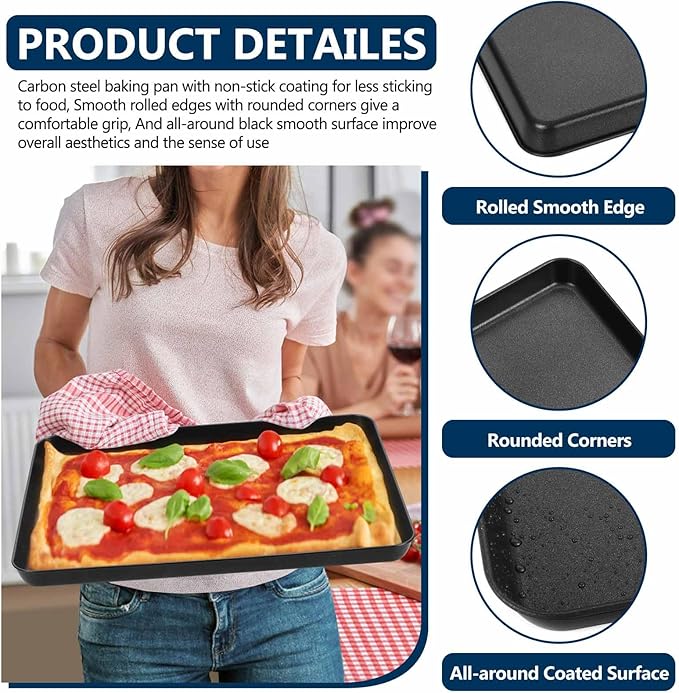 P&P CHEF 16 Inch Baking Cookie Sheet Pan, Carbon Steel Oven Tray, Non Stick Bakeware for Cooking Baking Bread Meat Vegetables, Sturdy & Healthy, Easy Clean, 2Pcs
