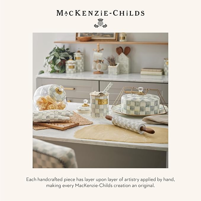MACKENZIE-CHILDS Sterling Check Kitchen Canister, Decorative Gray-and-White Glass Storage Jar with Lid, Medium