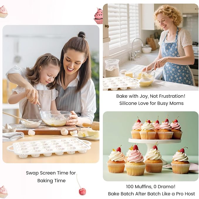 Silicone Mini Muffin Pan With Metal Reinforced Frame - 24 Cups Durable Silicone Cupcake Pan for Muffin, Cupcakes, BPA Free and Dishwasher Safe - 1 Piece Beige with Rainbow Spots