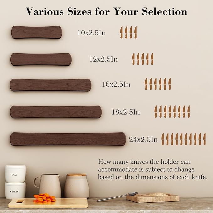 Magnetic Knife Holder for Wall, 16 Inch Wood Knife Strip with Strong Magnetism, Kitchen Accessories Organizer, Housewarming Gifts for New Home, Storage Space Savers for Apartment/Rv/Farmhouse