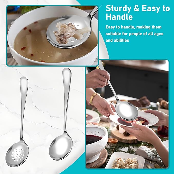 Serving Utensils, 15 Pcs Stainless Steel Large Flatware Serving Tools Kit, Included Spoons, Forks, Tongs, Slotted Spoon, Ladle, Cake Server for Kitchen Catering Banquet Wedding Buffet Party, Silver