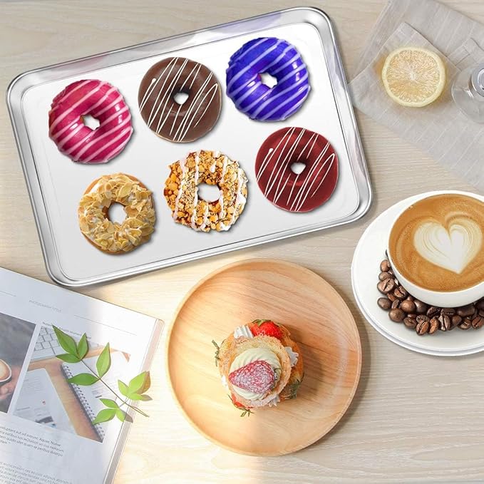 Baking Sheet, Yododo Stainless Steel Baking Pans Tray Cookie Sheet Toaster Oven Tray Pan Cookie Pan, Non Toxic & Healthy, Superior Mirror Finish & Rust Free, Easy Clean & Dishwasher Safe - 12.4 inch