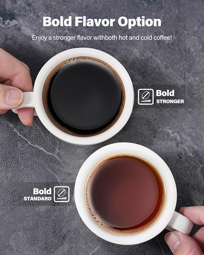 Coffee Maker Hot & Iced With Bold Setting,Single Serve Coffee Maker For K Cup And Grounds,52 Oz Removable Water Tank,6-14 Oz Brew Sizes,One Cup Kcup Coffee Machine With Reusable Filter,(Black)