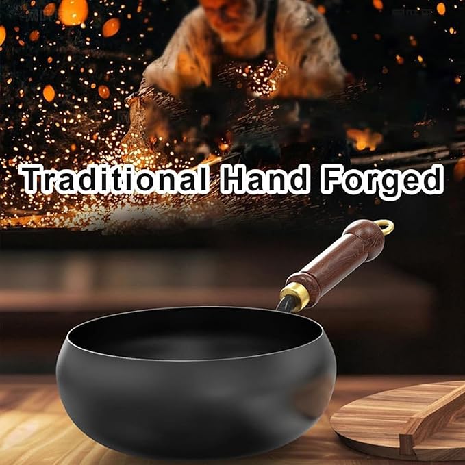 Jinswhdre Cast Iron Skillet, 9.5/11in Jinswhdre Japanese Irons Pan, Hand Forged Uncoated Iron Pan with Lid Spatula, Non-stick Wok for Cooker Gas Stir Fry Pans Durable and Rust-Free (No Lid,11in)