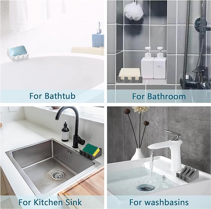 Self Draining Soap Dish,Silicone Suction Cup Soap Holder, Bathroom Soap Dish for Bar Soap,Can Extend Soap Life,Bathroom, Bath Tub, Kitchen Sink (3, White)