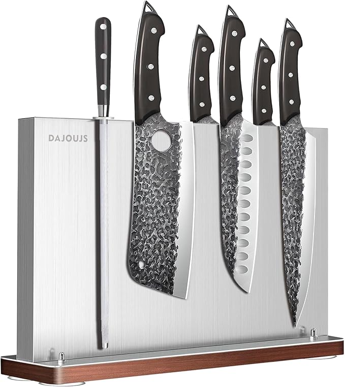 Magnetic Knife Block, Stainless Steel Magnetic Knife Holder for Kitchen Counter Universal Knife Block Without Knives, Strong Magnet Kitchen Knives Storage Organizer