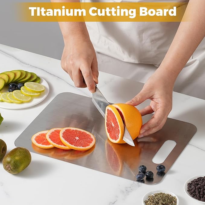 Tavano Titanium Cutting Board,100% Pure Titanium Cutting Boards for Kitchen,Double-side Available Cutting Board for Vegetables,Meat,Fruits,Easy to Store and Clean(L)