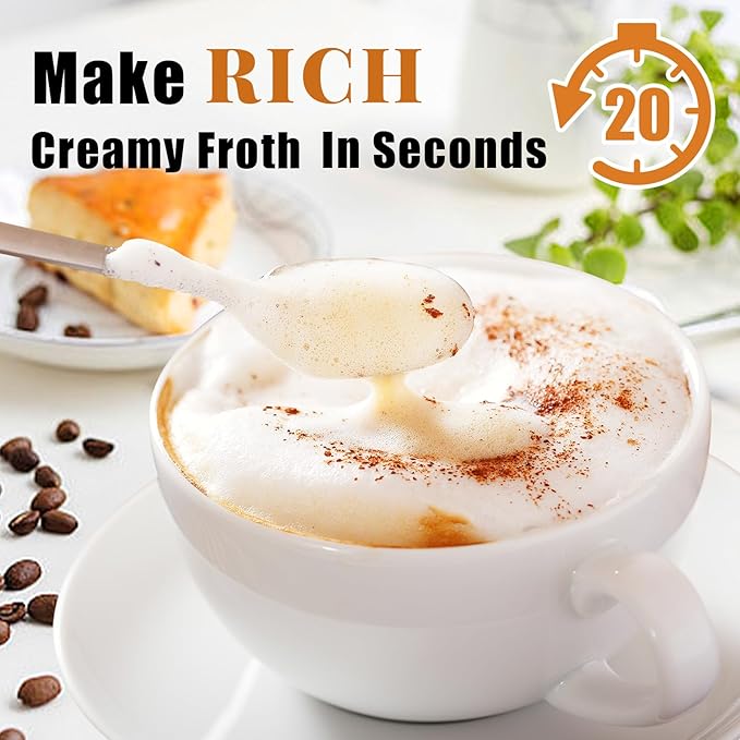 Nahida Beige Milk Frother Wand for Coffee,Handheld Rechargeable Electric Whisk with Stand