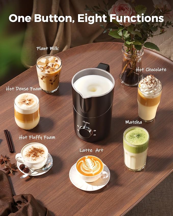 Milk Frother and Steamer, COLDFILL 8-in-1 Electric Frother for Coffee, 400ml Large Capacity Detachable Milk Steamer, Automatic Warm and Cold Foam Maker, Quiet, Dishwasher Safe, Easy to Clean