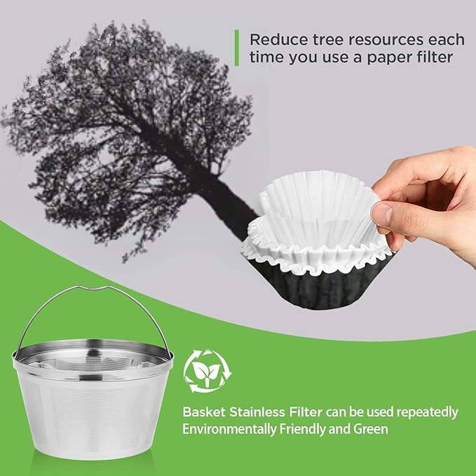 Stainless Steel Reusable Coffee Filters Basket 8 12 Cup Sturdy Permanent Coffee Filter fit for Mr. Coffee Black,Decker Coffee Makers 8 12 cups