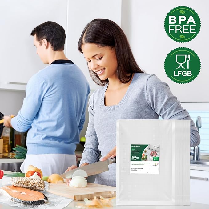 Bonsenkitchen Precut Vacuum Sealer Bags 200 Quart 8" x 12", BPA Free, Commercial Grade Textured Food Vacuum Sealer Bag, Thick Embossed Bags for Storage and Sous Vide Cooking VB3208