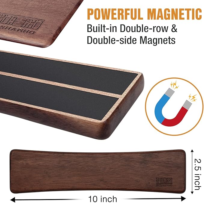 HOSHANHO Knife Magnetic Strip, Acacia Wood Powerful Magnetic Knife Strips, Magnetic Knife Holder for Wall 10 Inch Use as Magnetic Tool Organizer, Home Organizer