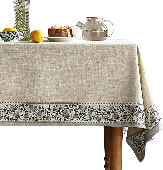 ISAENNE Designer Vintage Linen Elegant Small Square Tablecloth,Chinoiserie Floral Indoor Table Cloth,Wrinkle Resistant Decor Table Cover for Dining Thanksgiving Kitchen,55"*55"-Segerman B