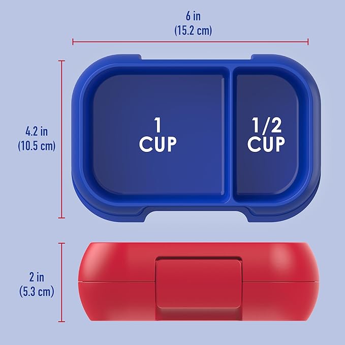 Bentgo Kids Snack - 2 Compartment Leak-Proof Bento Box Container for Snacks and Small Meals, Easy-Open Latch, Dishwasher Safe, BPA-Free for School, Daycare, & Sports - Ideal for Ages 3+ (Red/Royal)