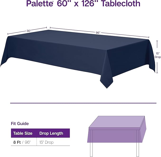 Gee Di Moda Rectangle Tablecloth - 60 x 126 Inch Baby Blue Table Cloth for 8 Foot Rectangle Table - Heavy Duty Washable Fabric - for 8 Ft Buffet Table, Holiday Party, Dinner, Wedding & Baby Shower