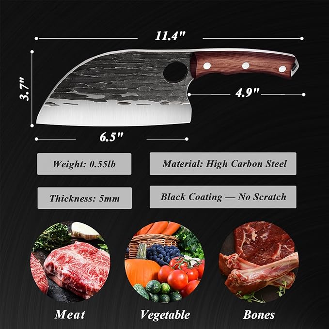 ROCOCO 3PCS Butcher Cleaver Knife Set for Meat Cutting Serbian Chef Knife Viking Boning Cleaver with Sheaths for Kitchen Outdoor BBQ Camping Birthday Father Mother Christmas Gift Idea Men