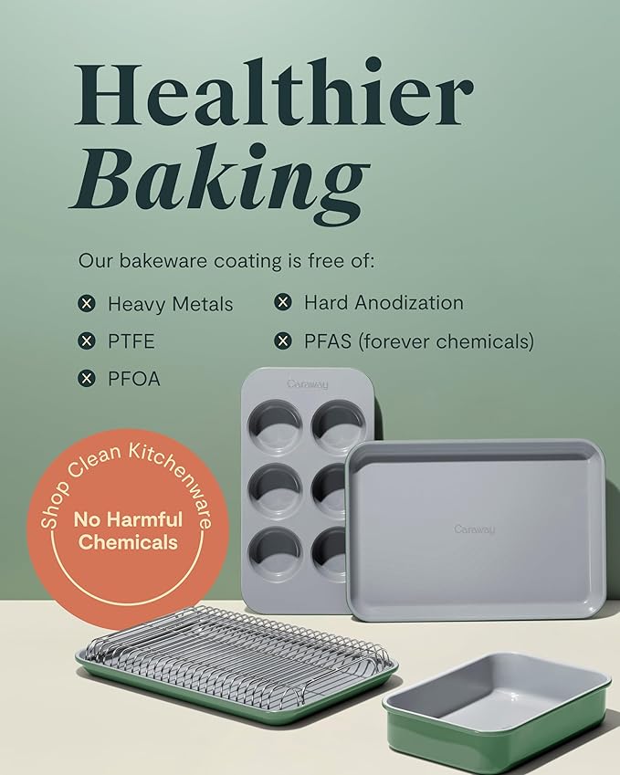 Caraway Nonstick 9” x 6.5” Small Rectangle Baking Pan – Non-Toxic, PTFE & PFOA Free – Aluminized Steel Core – Deep Ceramic Baking Pan for Casseroles, Lasagna & More - Cream