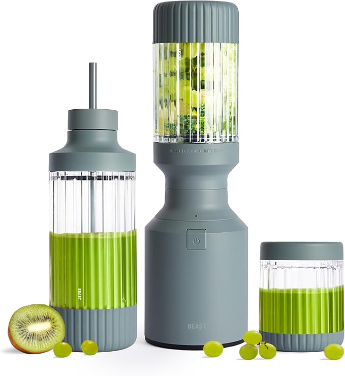 Beast Mighty 850 Plus | Premium Compact Personal Blender | Smoothies, Shakes, Dressings, Sauces | Blends Ice and Frozen Fruit | New XL Vessel | Extra Vessels, Lids and Straws | 850W (Mist)