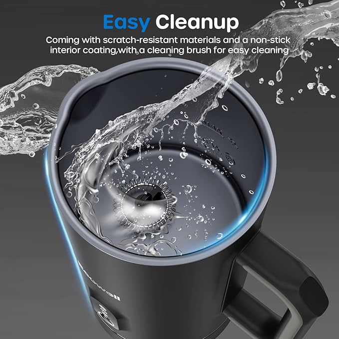ECOWELL Automatic Milk Frother Heater Milk Boiler, 4 in 1 Electric Coffee Steamer for Heating Milk, Warm and Cold Foam, Coffee Latte, Macchiato, Cappuccinos, Hot Chocolate WMMF01, 8.1oz/240ml,Black