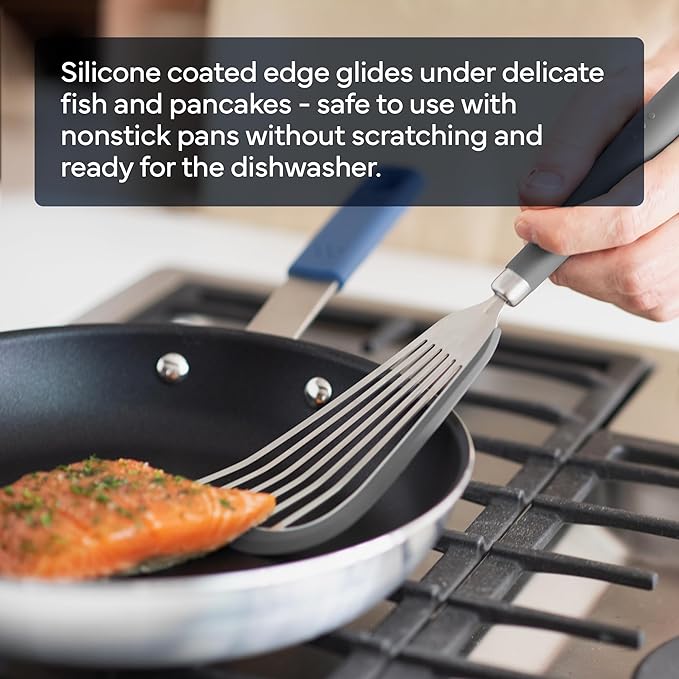 Misen Fish Silicone Spatula - Slotted Turner for Cooking - Perfect for Frying - Heat Resistant - Dishwasher Safe -1mm Thick Flexible Flipper - Soft Silicone Grip Handle for Easy Use