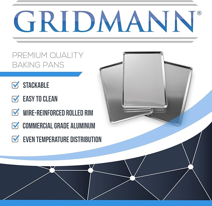 GRIDMANN 9" x 13" Commercial Grade Aluminum Cookie Sheet Baking Tray Jelly Roll Pan Quarter Sheet - 6 Pans