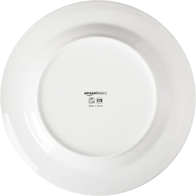 Amazon Basics 16-Piece Porcelain Kitchen Dinnerware Set with Plates, Bowls and Mugs, Service for 4 - White