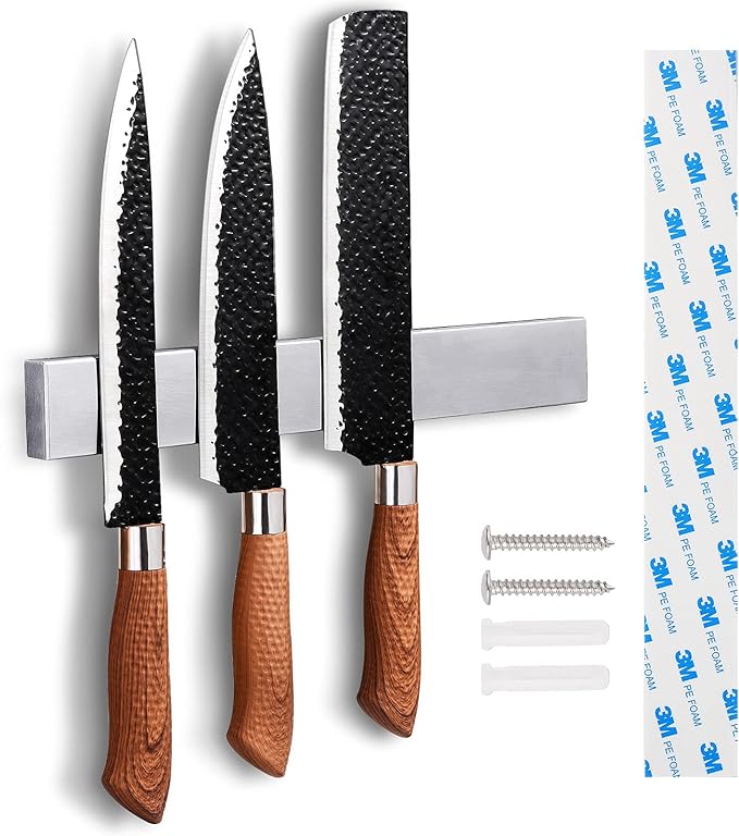 Enkrio Knife Magnetic Strip - Upgraded 15.7 Inch Stainless Steel Magnetic Knife Holder for Wall with 3M Type, Magnet Knife Strip Bar Rack for Kitchen Utensil & Tool Holder