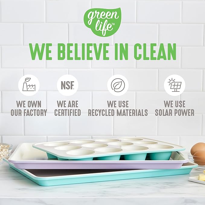 GreenLife 12-Cup Muffin Pan, Healthy Ceramic Nonstick Bakeware, PFOA & PFAS-Free Cupcake Tray, Durable Baking Pan, Versatile Kitchen Essential, Easy Clean Muffin Mold, Nonstick Baking Sheet, Taupe