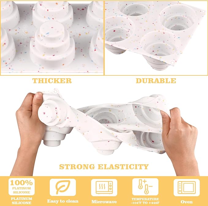 Sakolla 2 Pack 3 Tier Mini Cake Molds, BPA Free 6 Cavity Silicone Cakepop Molds Shapes for Baking Cake Pop, Cakesicle, Brownie and Mousse (Confetti)