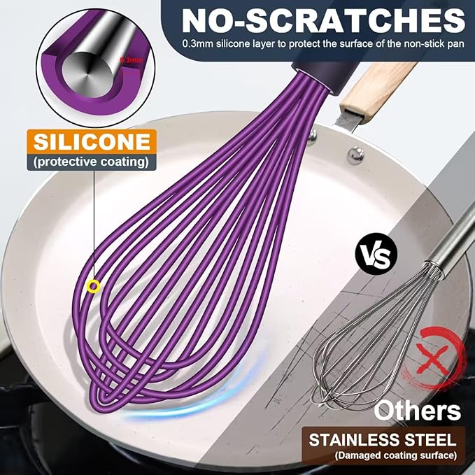 Whisk Eddeas Silicone Whisk Set of 6.Silicone whisks for cooking non Scratch.BPA Free and Dishwasher Whisk.7+9+11inch Colorful Wisk Great for cooking and Baking.（6pcs ）