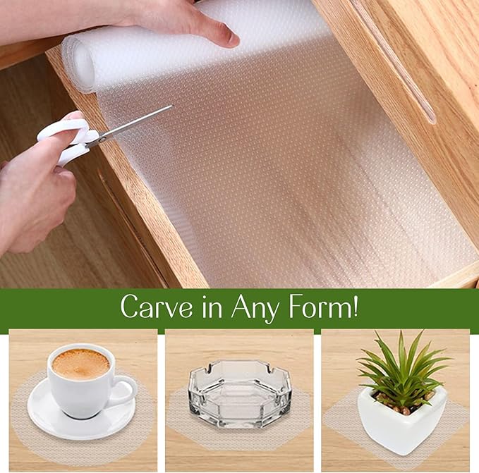 EVALAND 13.8" x 20 FT Non-Slip Shelf Liner, Non-Adhesive, BPA-Free, Waterproof Pantry Liner for Shelves, Easy to Cut, Oil-Proof Shelf Liners for Kitchen, Cabinets, Drawers, Refrigerator, Clear