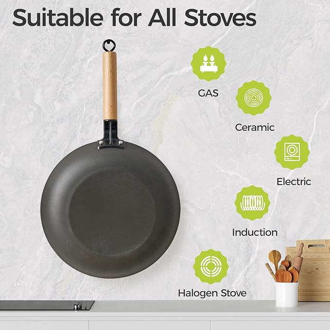 YUTANN 10 Inch Non-stick Frying Pan,Pre-seasoned Cast Iron Skillet with Detachable Wooden Handle,Lightweight,Dishwasher Oven Safe (500°F)