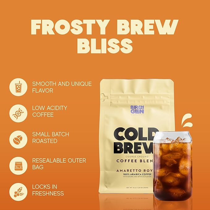 Birch Glen Roasters Cold Brew Coffee | Flavored Coarse Ground Coffee | Medium Roast | Artisanal Roasting | 100% Arabica |1 LB Bag | German Chocolate Cake
