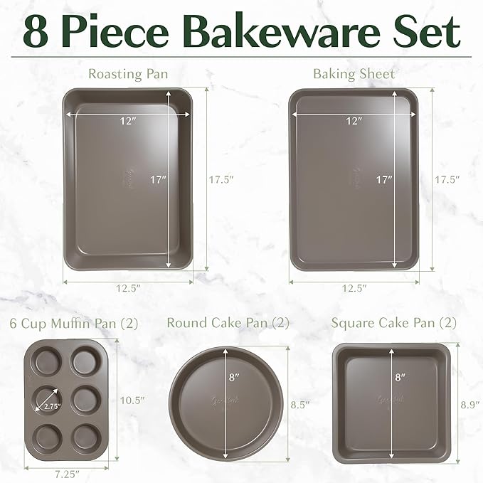 Goodful All-In-One Nonstick Bakeware Set, Stackable and Space Saving Design includes Round and Square Pans, Muffin Pans, Cookie Sheet and Roaster, Dishwasher Safe, 8-Piece, Graphite