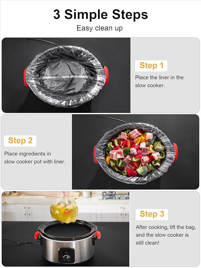 SMARTAKE Slow Cooker Liners, Large Size 13"x 21" Disposable Cooking Bags, Fit 3QT to 8QT for Slow Cooker, Cooking Trays, Suitable for Oval & Round Pots, 30 Liners