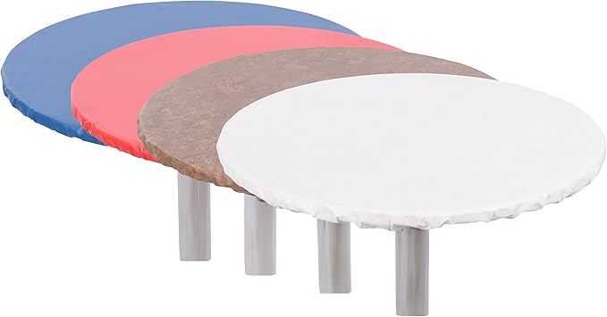 Yourtablecloth Heavy Duty Vinyl Round Fitted Tablecloth (Table Cover) with Flannel Backing Vibrant Colors Elasticized Tablecloth Great for Indoor and Outdoor Dining and Playing Cards 48” Ruby Red
