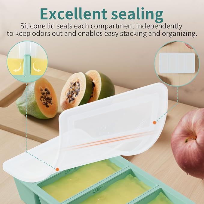 Silicone Freezer Tray for Sauce Cube: GGOW Silicone Freezing Tray for Soup Storage - Freeze 250mL 125mL Souped Broth Portion