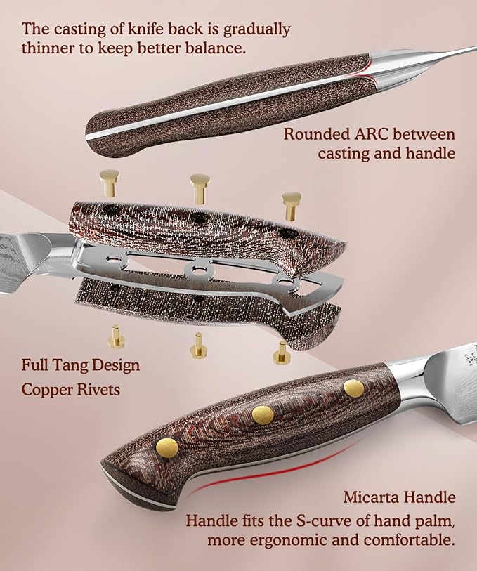HEZHEN 5.3 Inches All Purpose Kitchen Knife with Sheath, 67 Layers Damascus Steel Kitchen Utility Knife for Cooking Preparation, Petty Knife, Micarta Handle,Gift Ready