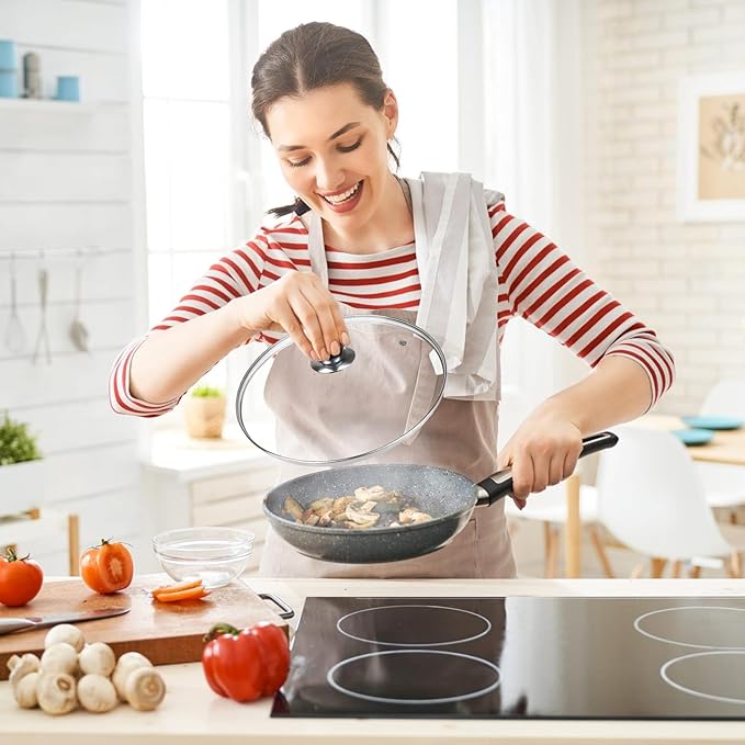 8 Inch Pan Lid, Universal Replacement Pot Lid for Frying Pans, Cast Iron Skillets, Tempered Glass Pan Cover with Steam Vent