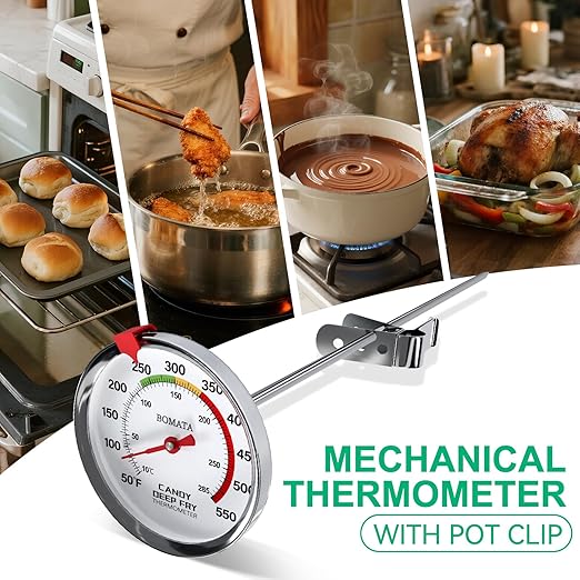 BOMATA 2-Pack Waterproof IP67 Candy Thermometers with Pot Clip, Deep Fry Oil Thermometer with Upgraded 2.5in Large Display for Cooking, Food, Turkey, BBQ, Grill... Mth400 Silver & Gray