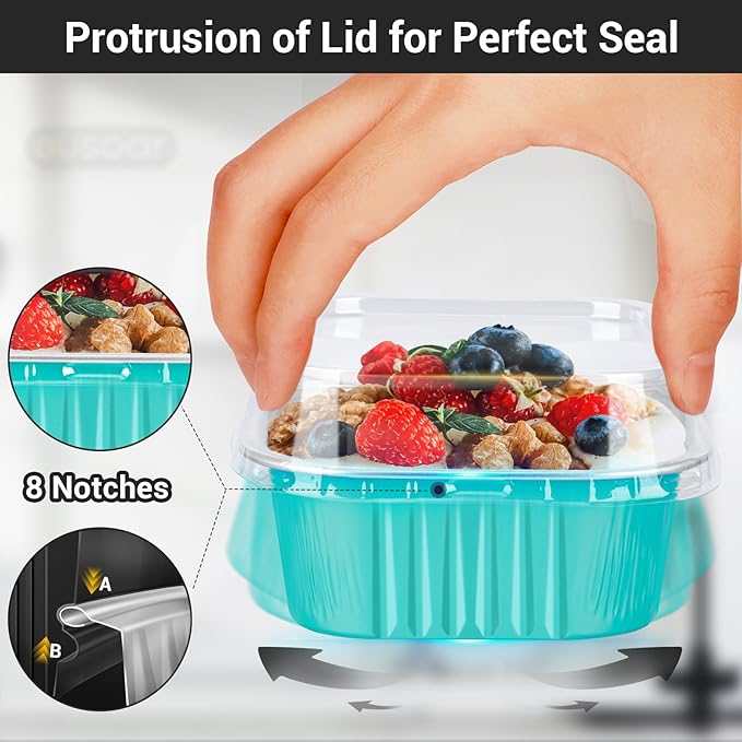 EUSOAR Aluminum Foil Baking Cups With Lids, 10oz 100pcs Disposable Ramekins, Muffin Cups for Baking, Square Cupcake Pans, Mini Cake Loaf Bread Pans for Party Favor Birthday