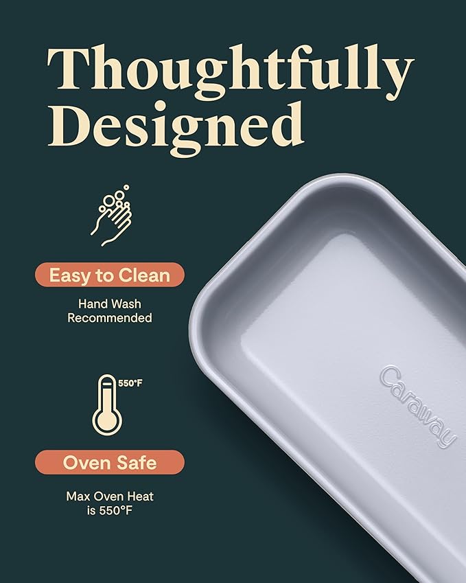 Caraway Non-Stick Ceramic 1 lb Loaf Pan Duo - Naturally Slick Ceramic Coating - Non-Toxic, PTFE & PFOA Free - Perfect for Pound Cakes, Breads, & More