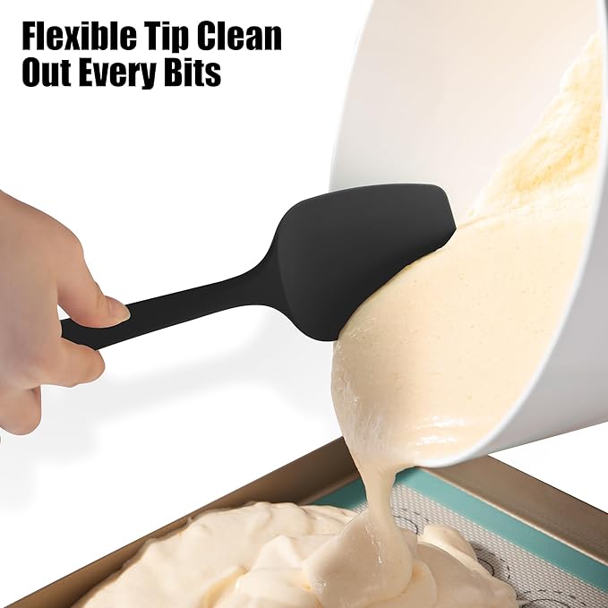 Heat Resistant Silicone Spoon Spatula, Doosu 600°F High Temp Flexible Cooking Spoons Kitchen Rubber Spoonula Scratch-Proof for Mixing Stirring Scraping Serving Non-Stick Cookware (11.4in, Black)